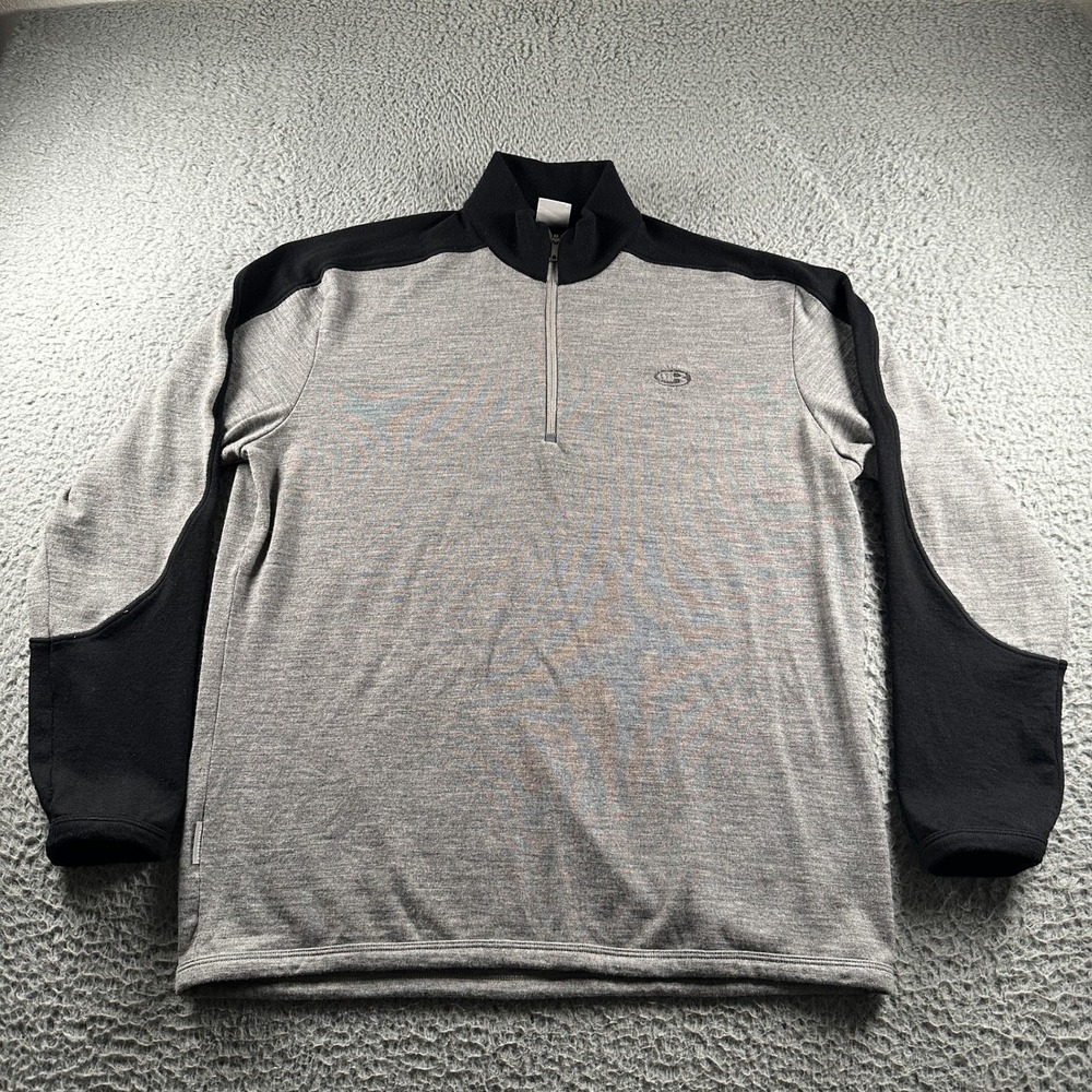 Icebreaker Sweater Mens XL 320 Sport Merino Quarter Zip Gray Black Pullover